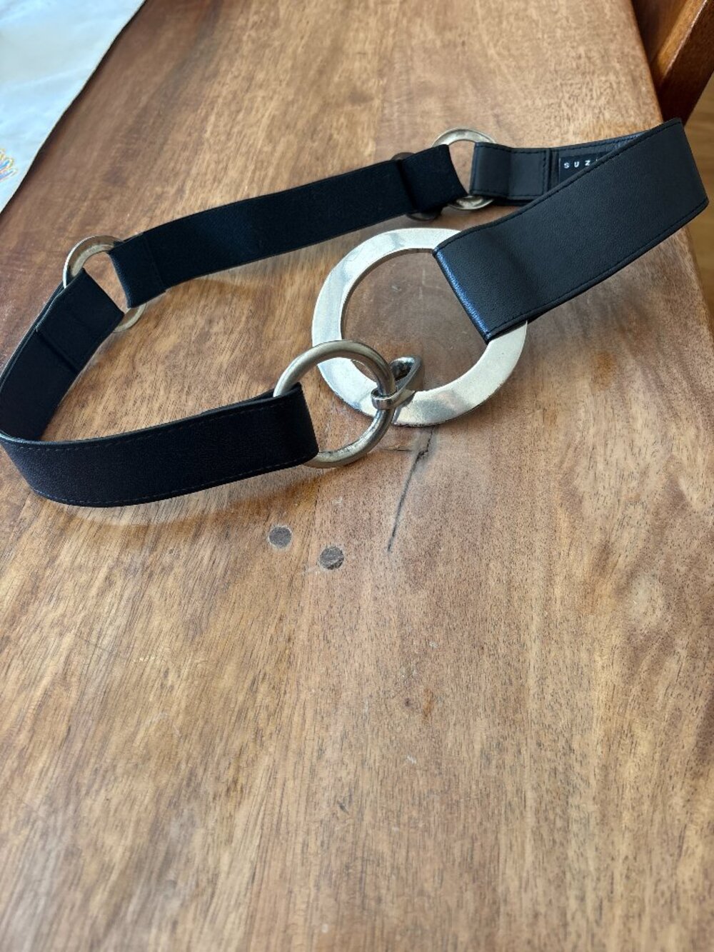 Suzi Roher Silver Link Belt with Black Leather and Elastic